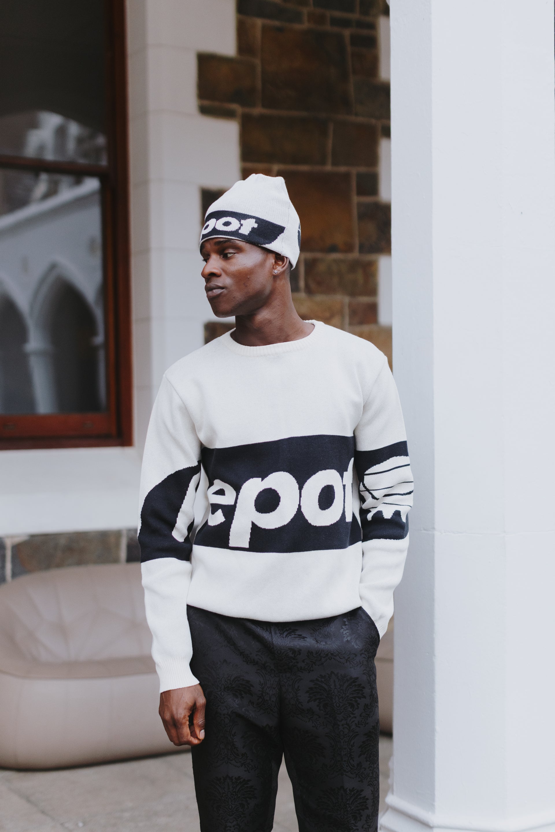 A/W 25 Lepot Bold Logo Jacquard Crewneck – Acru