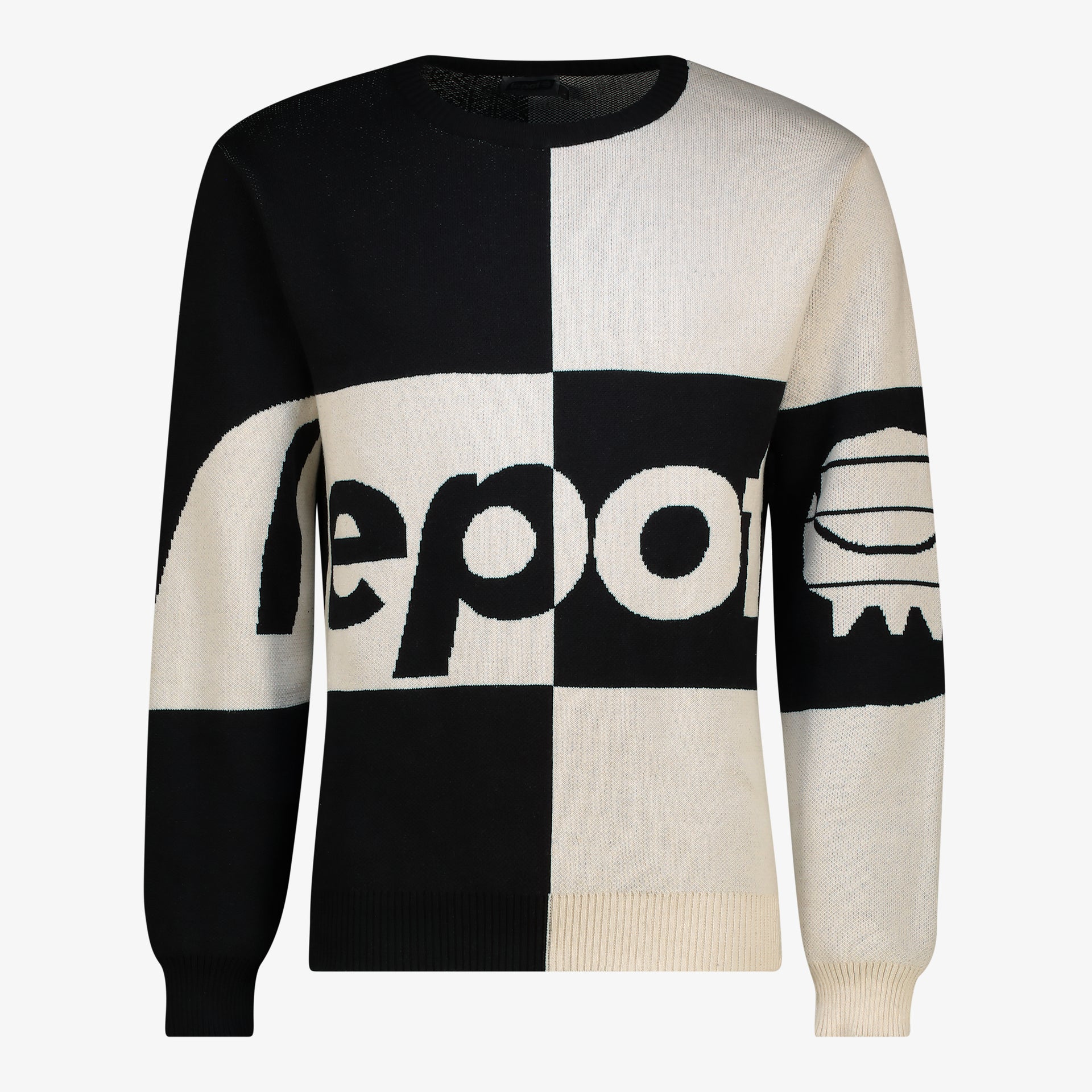 A/W 25 Lepot Chess-Inspired Jacquard Crewneck – Acru/Black